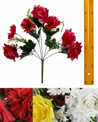 Ветка букет роз с герберой барх (35см 7гол 10шт)